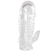 Прозрачная гелевая насадка с шипами и клиторальным отростком - 13 см. - Toyfa Basic - в Братске купить с доставкой