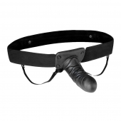 Чёрный полый страпон с вибрацией Unisex Vibrating Hollow Strap-On - 14 см. - Lux Fetish - купить с доставкой в Братске