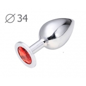 Коническая серебристая анальная втулка с красным кристаллом - 8,2 см. - Anal Jewelry Plug - купить с доставкой в Братске