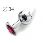 Коническая серебристая анальная втулка с малиновым кристаллом - 8,2 см. - Anal Jewelry Plug - купить с доставкой в Братске