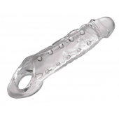 Прозразная закрытая насадка на пенис с поддержкой мошонки Clearly Ample Penis Enhancer - 22 см. - XR Brands - в Братске купить с доставкой
