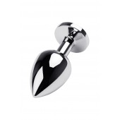 Серебристая коническая анальная пробка с красным кристаллом - 8 см. - ToyFa - купить с доставкой в Братске