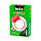 Розовое эрекционное виброкольцо Luxe VIBRO  Поцелуй стриптизёрши  + презерватив - Luxe - в Братске купить с доставкой