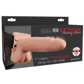 Телесный перезаряжаемый вибрострапон 7  Hollow Rechargeable Strap-on with Balls - 20,3 см. - Pipedream - купить с доставкой в Братске