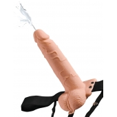 Телесный полый страпон с имитацией эякуляции 7.5  Hollow Squirting Strap-On with Balls Flesh - 21,6 см. - Pipedream - купить с доставкой в Братске