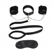 Чёрный ошейник с наручниками и поводком Collar Cuffs   Leash Set - Lux Fetish - купить с доставкой в Братске