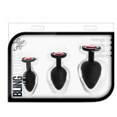 Набор черных анальных пробок с красным кристаллом-сердечком Bling Plugs Training Kit - Blush Novelties - купить с доставкой в Братске