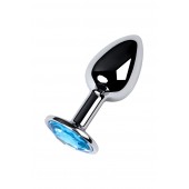 Серебристая конусовидная анальная пробка с голубым кристаллом - 7 см. - ToyFa - купить с доставкой в Братске