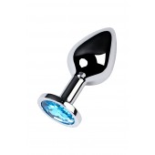 Серебристая конусовидная анальная пробка с голубым кристаллом - 8 см. - ToyFa - купить с доставкой в Братске