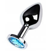 Серебристая конусовидная анальная пробка с голубым кристаллом - 8 см. - ToyFa - купить с доставкой в Братске