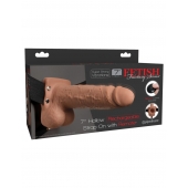Кофейный перезаряжаемый вибрострапон 7  Hollow Rechargeable Strap-on with Balls - 20,3 см. - Pipedream - купить с доставкой в Братске