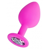 Розовая анальная втулка Brilliant с прозрачным кристаллом - 8 см. - ToyFa - купить с доставкой в Братске