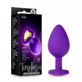 Фиолетовая анальная пробка Bling Plug Medium с золотистым стразом - 8,3 см. - Blush Novelties - купить с доставкой в Братске