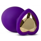 Фиолетовая анальная пробка Bling Plug Large с золотистым стразом - 9,5 см. - Blush Novelties - купить с доставкой в Братске