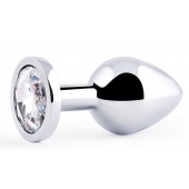 Серебристая анальная пробка с прозрачным стразом - 7,2 см. - Anal Jewelry Plug - купить с доставкой в Братске