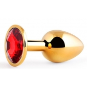 Золотистая анальная пробка с красным стразом - 7,2 см. - Anal Jewelry Plug - купить с доставкой в Братске