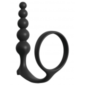 Черная анальная цепочка с эрекционным кольцом Ass-gasm Cockring Anal Beads - Pipedream - в Братске купить с доставкой