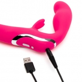 Ярко-розовый безремневой страпон Rechargeable Vibrating Strapless Strap-On - Happy Rabbit - купить с доставкой в Братске