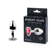 Серебристая анальная пробка с малиновым кристаллом-сердечком - 7 см. - Anal Jewelry Plug - купить с доставкой в Братске