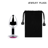 Серебристая анальная пробка с малиновым кристаллом - 7,2 см. - Anal Jewelry Plug - купить с доставкой в Братске