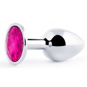 Серебристая анальная пробка с малиновым кристаллом - 7,2 см. - Anal Jewelry Plug - купить с доставкой в Братске