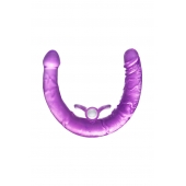 Фиолетовый двухсторонний фаллоимитатор с вибропулей - 35 см. - Toyfa Basic купить с доставкой в интернет-магазине Orgasmix в Братске Фиолетовый двухсторонний фаллоимитатор с вибропулей - 35 см. - Toyfa Basic