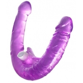 Фиолетовый двухсторонний фаллоимитатор с вибропулей - 35 см. - Toyfa Basic купить с доставкой в интернет-магазине Orgasmix в Братске Фиолетовый двухсторонний фаллоимитатор с вибропулей - 35 см. - Toyfa Basic