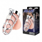 Серебристая металлическая клетка для члена с замком Enslave Cock Cage - BlueLine - купить с доставкой в Братске