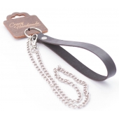 Серебристый металлический поводок с кожаной черной ручкой - 80 см. - Crazy Handmade - купить с доставкой в Братске