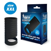 Черная открытая насадка на пенис с кольцом для мошонки XXL-size - 9,4 см. - Sex Expert - в Братске купить с доставкой