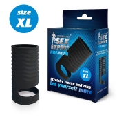 Черная открытая насадка на пенис с кольцом для мошонки XL-size - 8,9 см. - Sex Expert - в Братске купить с доставкой