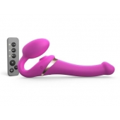 Ярко-розовый безремневой страпон Multi Orgasm Size S с клиторальной стимуляцией - Strap-on-me - купить с доставкой в Братске
