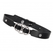 Черный кожаный ошейник со связанными кольцами - Pecado - купить с доставкой в Братске