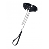 Черный кожаный ошейник-воротник с поводком - Pecado - купить с доставкой в Братске