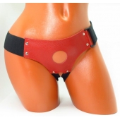 Красные кожаные трусики для страпона - БДСМ Арсенал - купить с доставкой в Братске