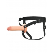 Телесный полый страпон на черных ремнях Hollow Silicone Strap-on - 17,8 см. - Pipedream - купить с доставкой в Братске