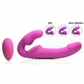 Розовый безремневой страпон с вибрацией и функцией расширения Inflatable Ergo-Fit Strapless Strap-On - XR Brands - купить с доставкой в Братске