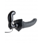 Черный страпон с вагинальной пробкой Deluxe Vibrating Penetrix Strap-On - 19 см. - Pipedream - купить с доставкой в Братске