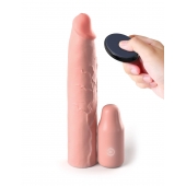 Телесная вибронасадка на член 3  Vibrating Mega X-tension with Remote - 22,9 см. - Pipedream - в Братске купить с доставкой