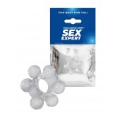 Прозрачное эластичное эрекционное кольцо с 6 шариками - Sex Expert - в Братске купить с доставкой