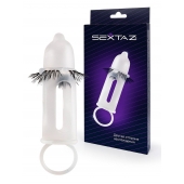Эластичная насадка на пенис с подхватом мошонки и стимулирующими «ресничками» - Sextaz - в Братске купить с доставкой