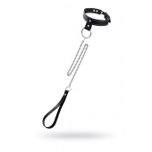 Черный узкий однослойный ошейник с серебристым поводком-цепочкой - Pecado - купить с доставкой в Братске