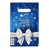 Сине-белый подарочный новогодний пакет с вырубной ручкой (20х30 см) - Сима-Ленд - купить с доставкой в Братске