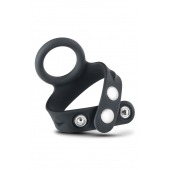 Черное эрекционное кольцо с подхватом мошонки на кнопках VS6 - Blush Novelties - в Братске купить с доставкой