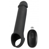 Черная вибронасадка для пениса с хомутом для мошонки и пультом ДУ Remote Controlled Penis Extension - Orion - в Братске купить с доставкой