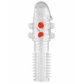 Гелевая прозрачная насадка с шариками и шипами - 14 см. - Toyfa Basic - в Братске купить с доставкой