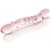 Двусторонний розовый фаллос  с рёбрами и точками - 19,5 см. - Sexus купить с доставкой в интернет-магазине Orgasmix в Братске Двусторонний розовый фаллос  с рёбрами и точками - 19,5 см. - Sexus