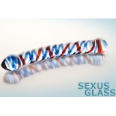 Двусторонний стеклянный фаллос с разноцветными спиралями - Sexus купить с доставкой в интернет-магазине Orgasmix в Братске Двусторонний стеклянный фаллос с разноцветными спиралями - Sexus