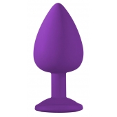 Большая фиолетовая анальная пробка Emotions Cutie Large с голубым кристаллом - 10 см. - Lola Games - купить с доставкой в Братске