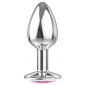 Малая серебристая анальная пробка Diamond Pink Sparkle Small с розовым кристаллом - 7 см. - Lola Games - купить с доставкой в Братске